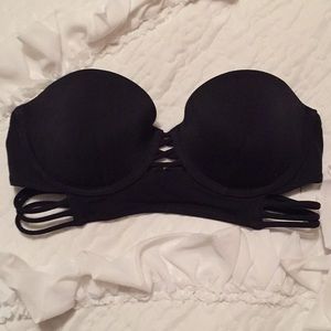 Black strapless VS swim top